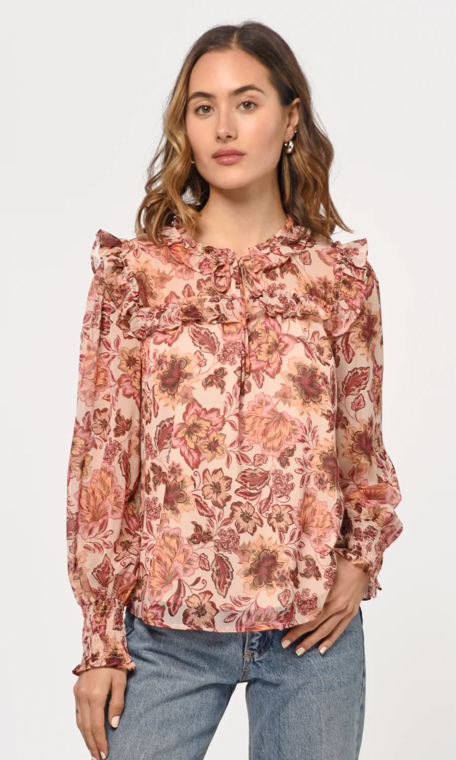 Eries Floral Blouse in Mulberry Nude