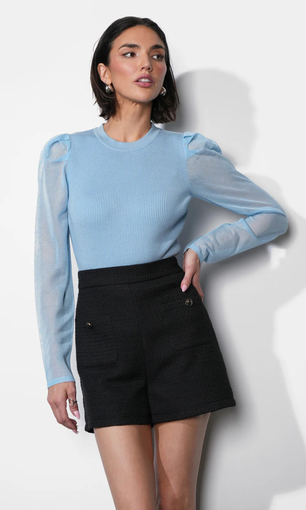 Honey Sheer Sleeve Sweater Top in Moonstone