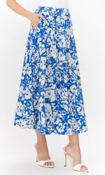 Load image into Gallery viewer, Kela Drop Waist Maxi Skirt in Blue/Cream
