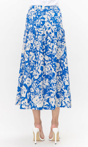 Kela Drop Waist Maxi Skirt in Blue/Cream