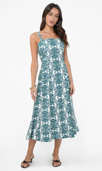 Load image into Gallery viewer, Hilary Linen Midi Dress in Green/Teal
