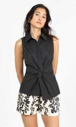 Load image into Gallery viewer, Mary Twist Front Sleeveless Shirt in Black
