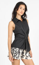 Load image into Gallery viewer, Mary Twist Front Sleeveless Shirt in Black
