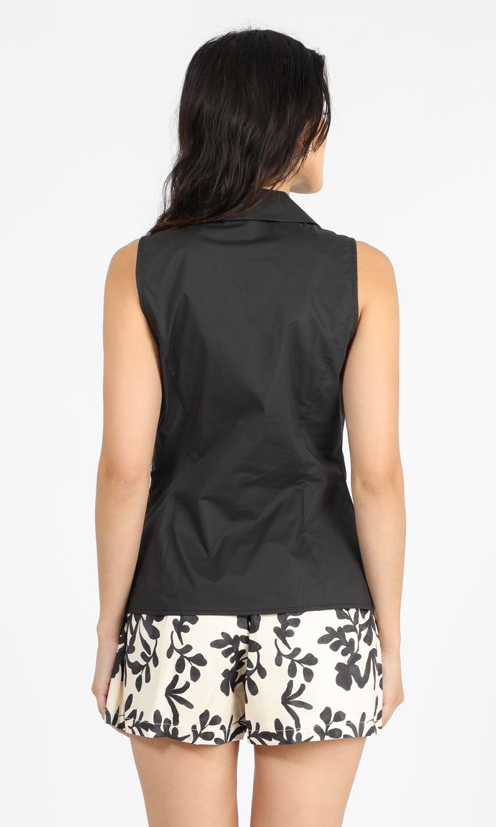 Mary Twist Front Sleeveless Shirt in Black