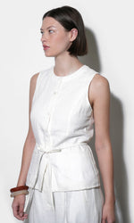 Load image into Gallery viewer, Hadley Linen Vest with Belt in White
