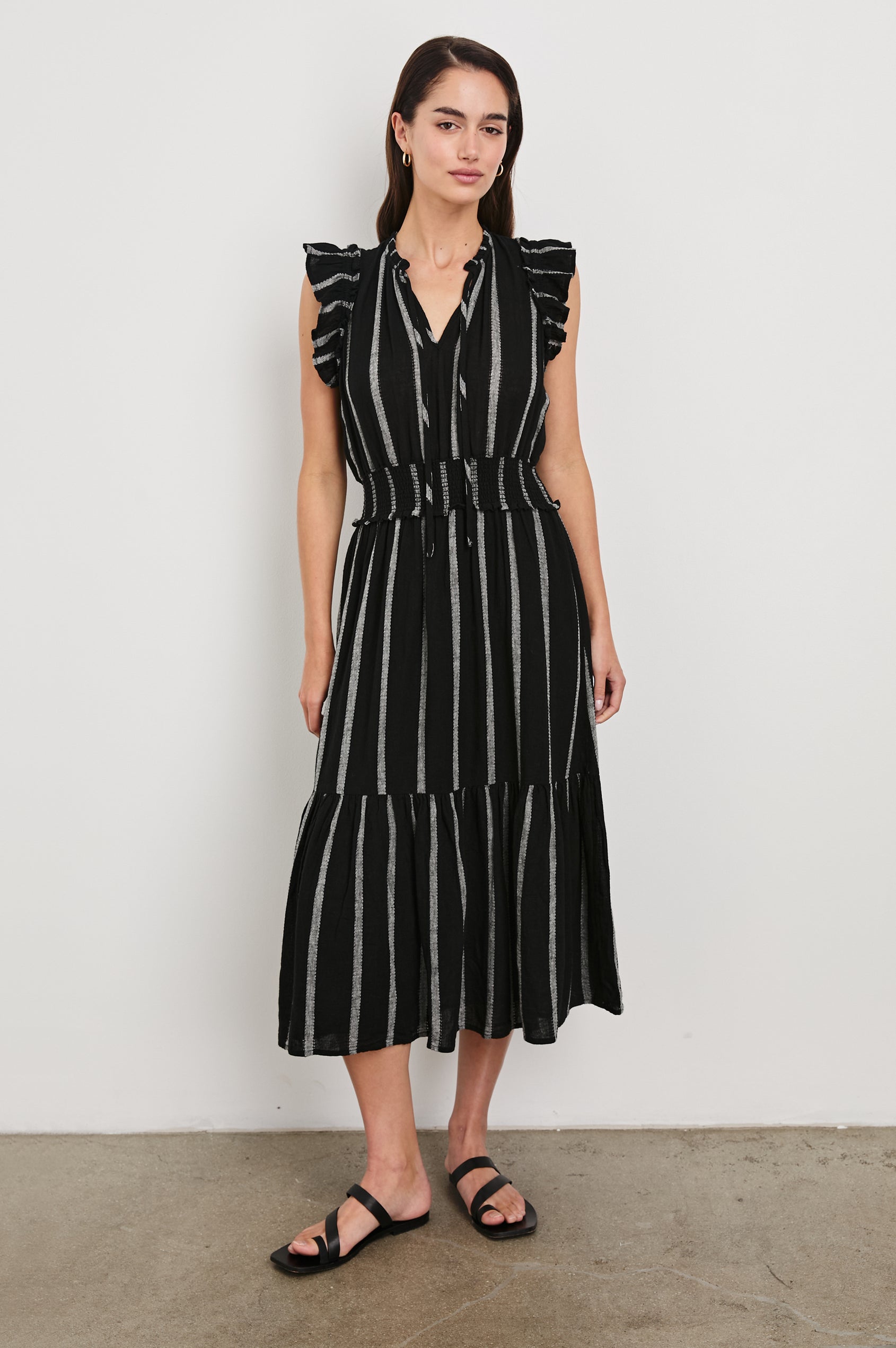 Garden Dress in Ash Leno Stripe