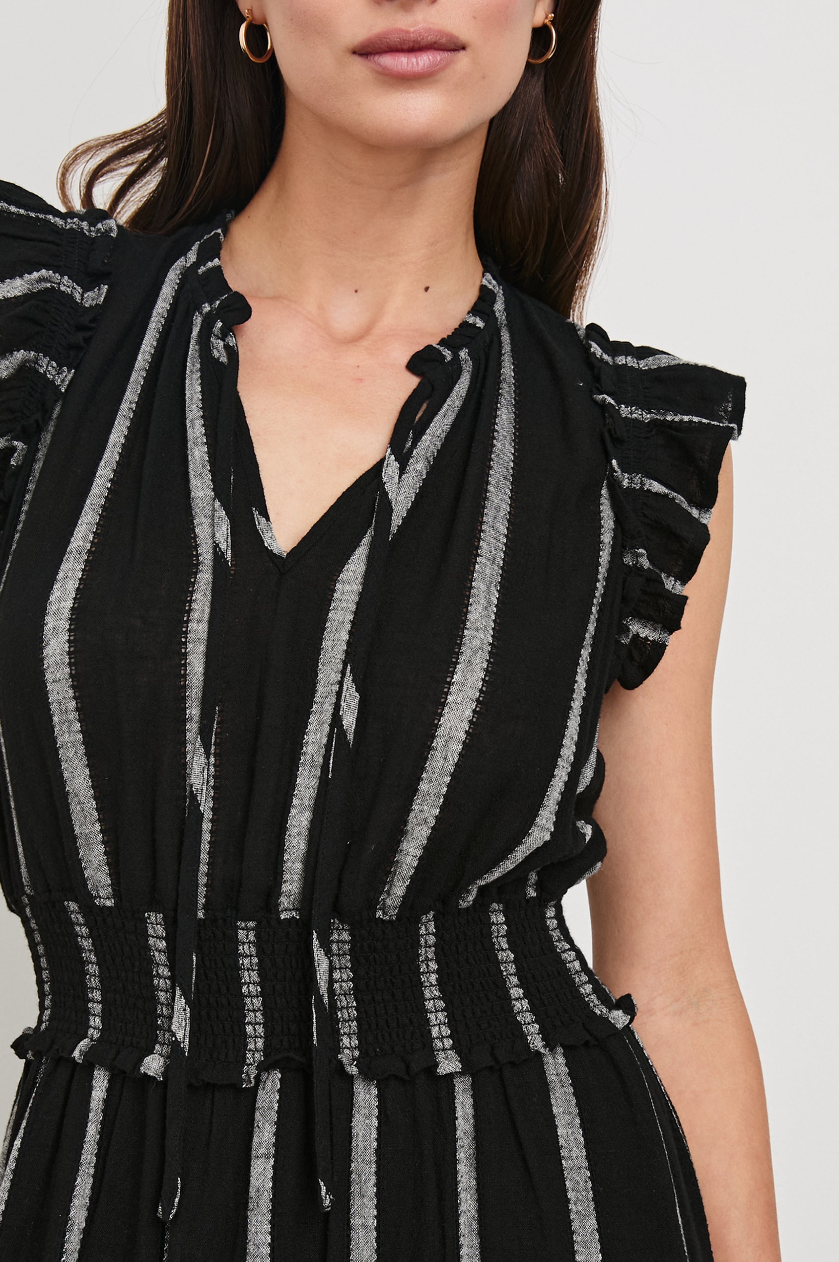 Garden Dress in Ash Leno Stripe