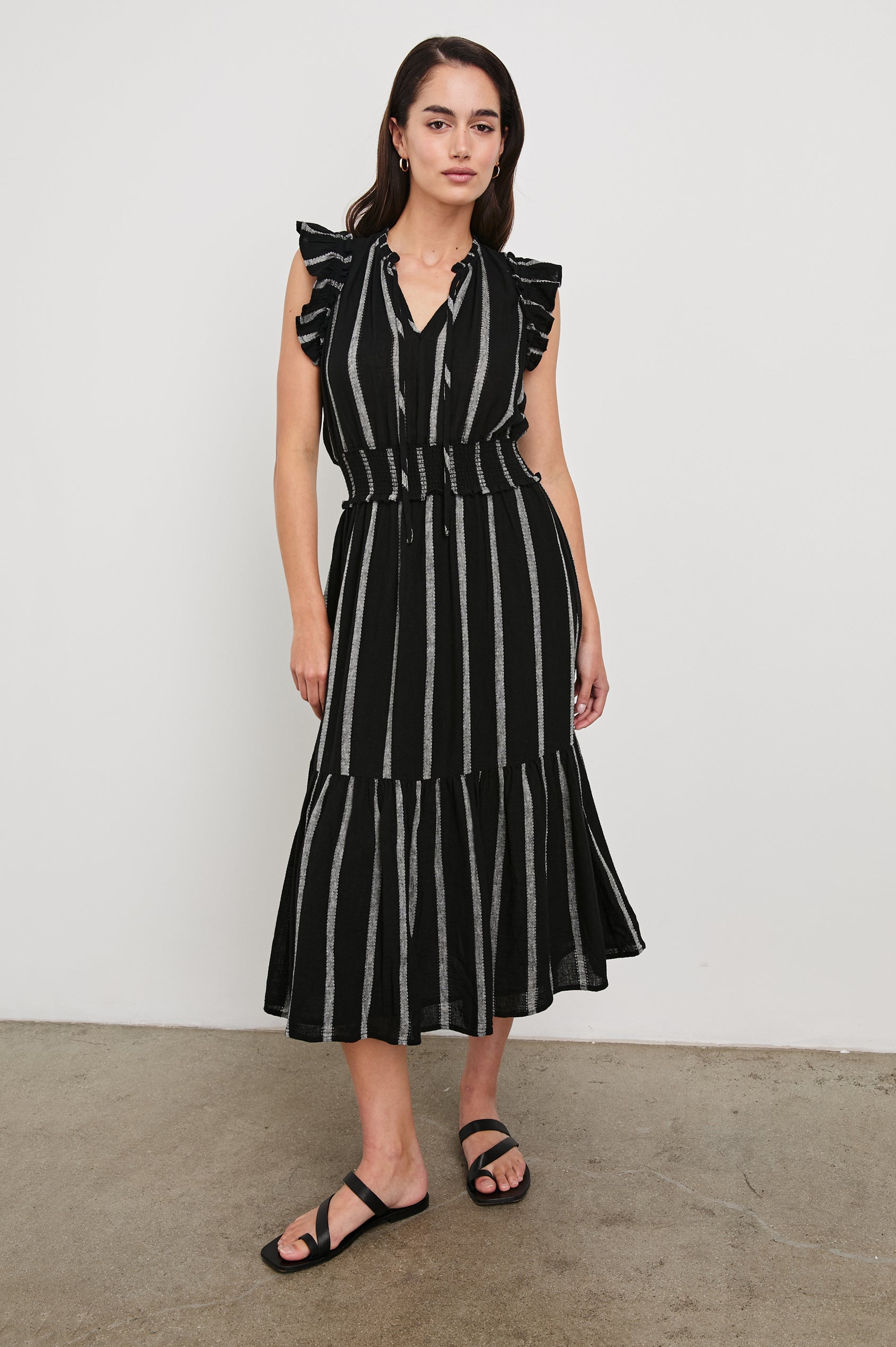 Garden Dress in Ash Leno Stripe