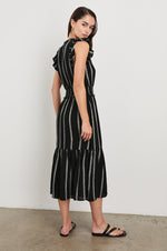 Load image into Gallery viewer, Garden Dress in Ash Leno Stripe
