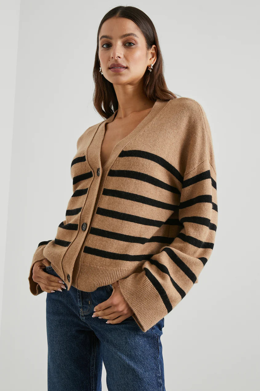 Geneva Cardigan in Camel/Black