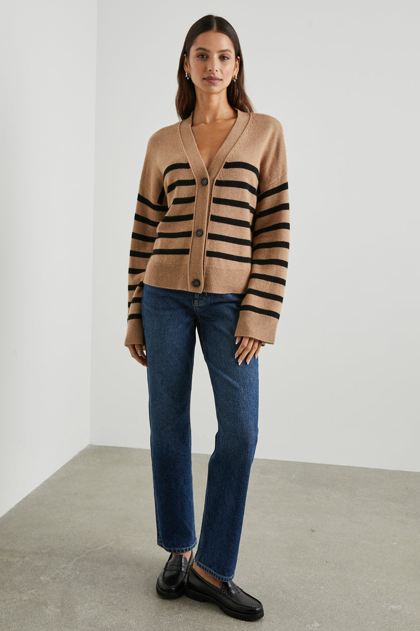 Geneva Cardigan in Camel/Black