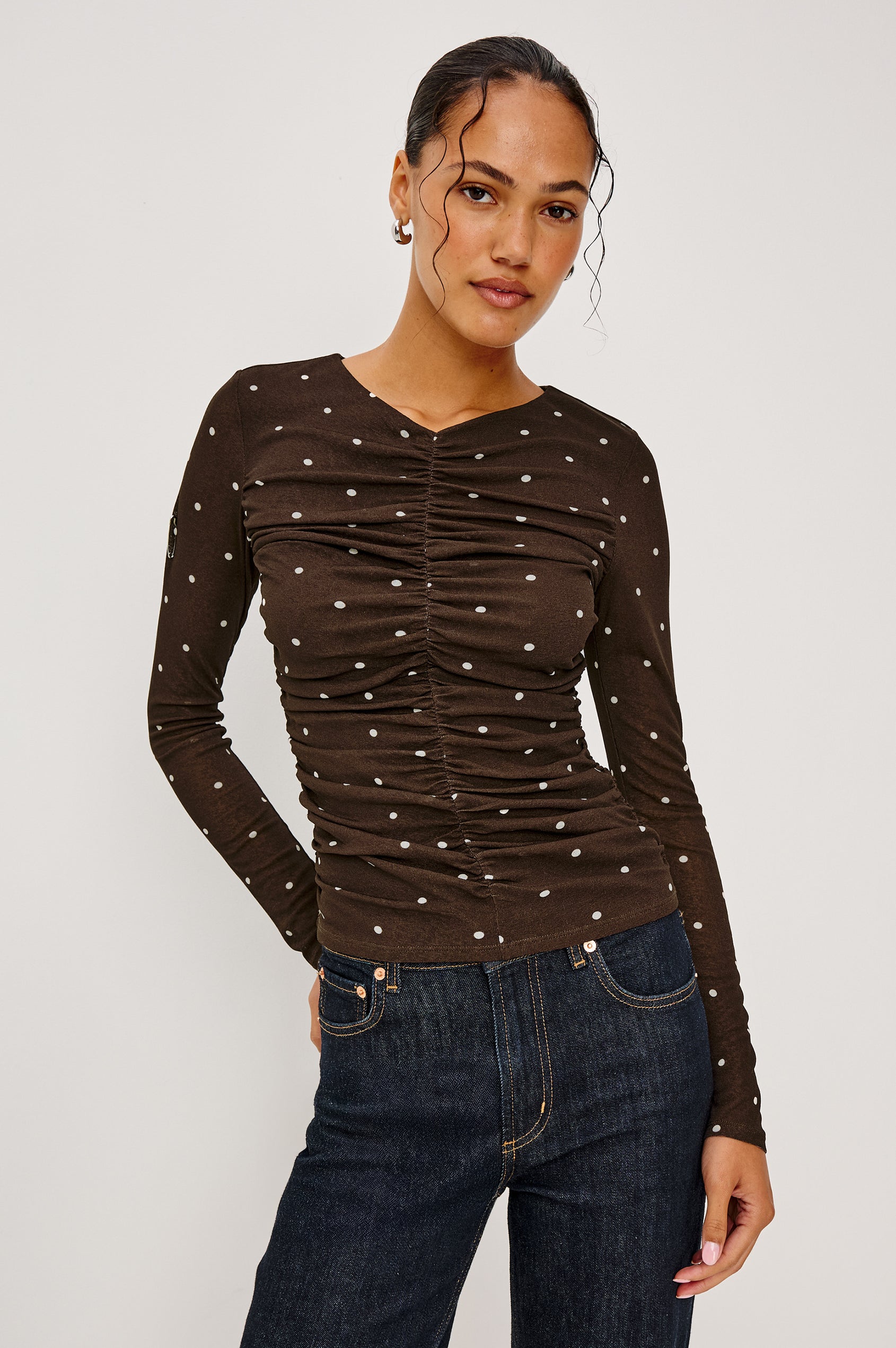 Georgina Top in Cocoa Polka Dots