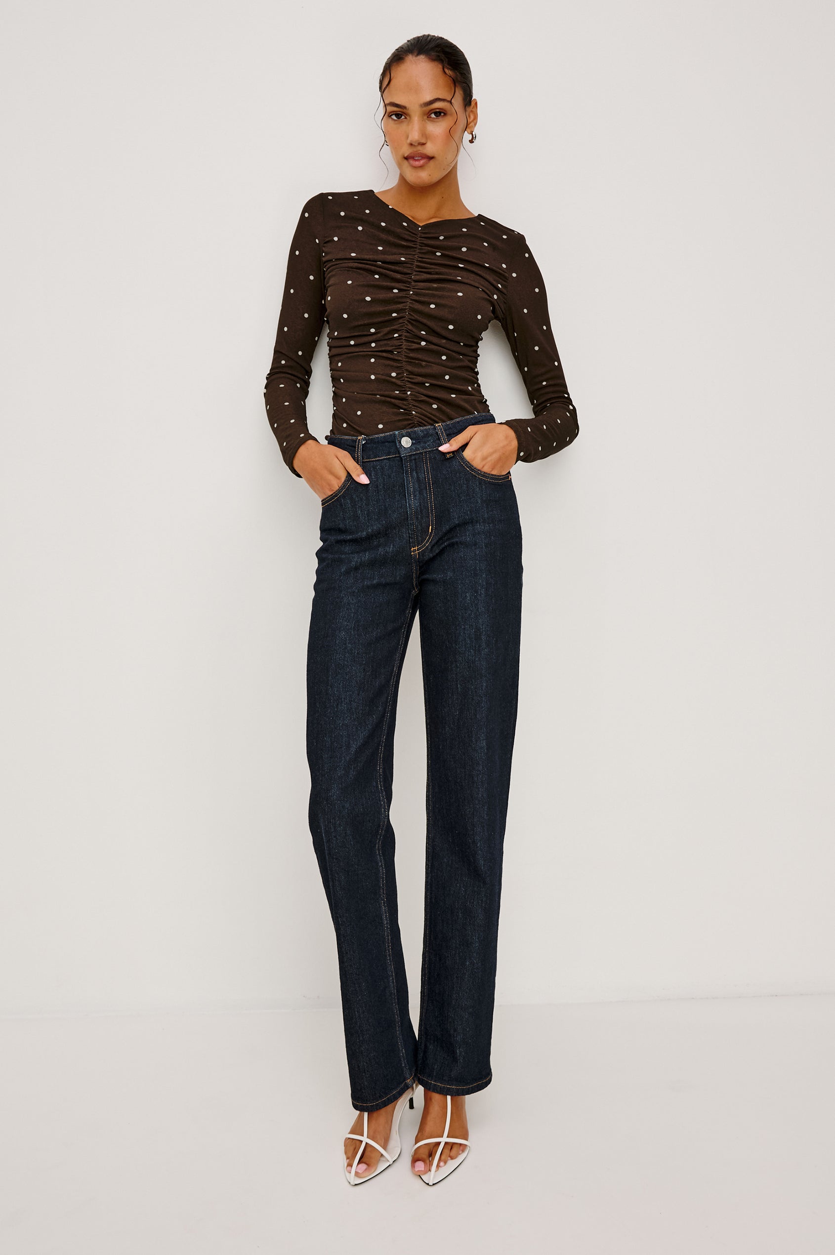 Georgina Top in Cocoa Polka Dots