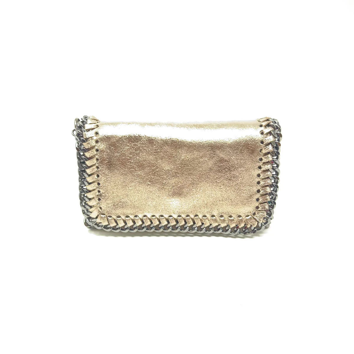 Leather Crossbody Chain Clutch in Bronze