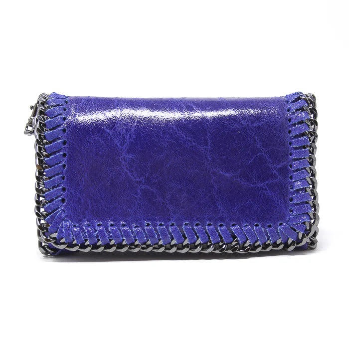 Leather Crossbody Chain Clutch in Royal Blue