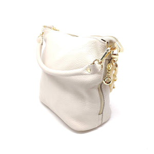Leather Zipper Bag in White