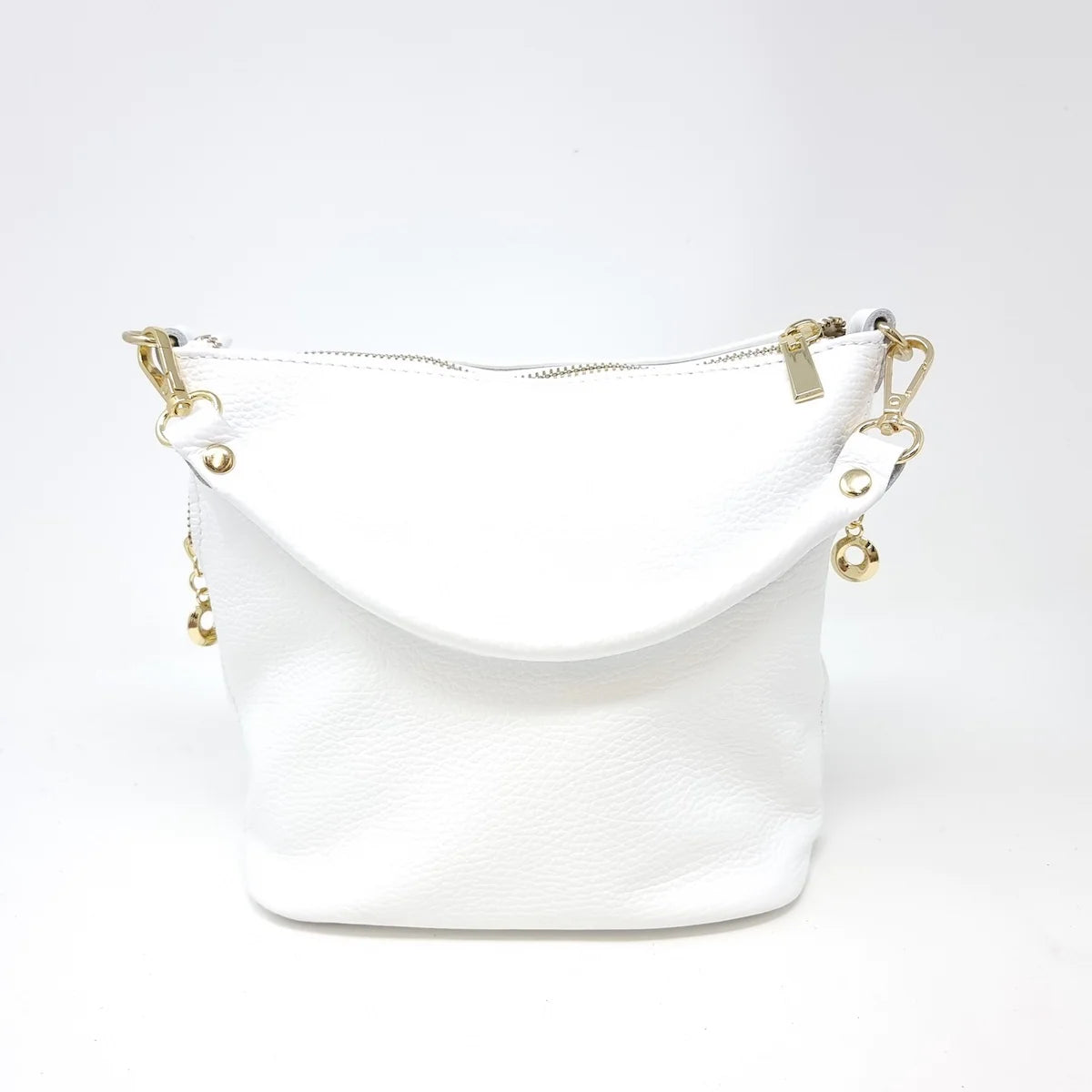 Leather Zipper Bag in White