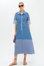 Load image into Gallery viewer, 3/4 Sleeve Shirt Dress in Navy Gingham
