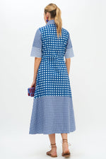 Load image into Gallery viewer, 3/4 Sleeve Shirt Dress in Navy Gingham
