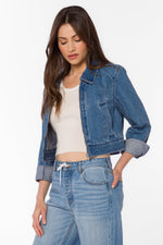 Load image into Gallery viewer, Happy Cropped Jacket in Senna Blue
