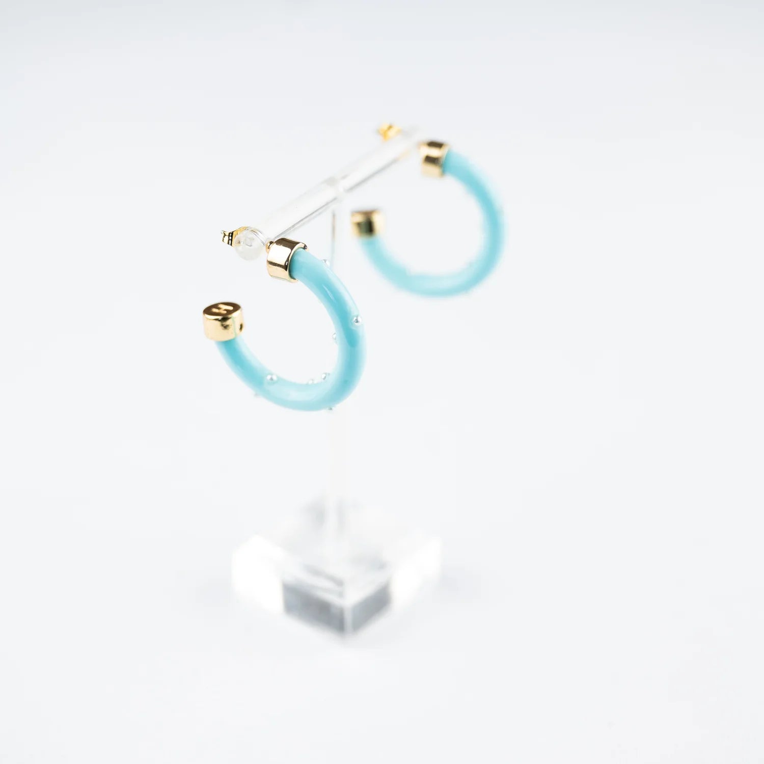 Mini Hoops in Surf Blue with Pearls