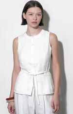 Load image into Gallery viewer, Hadley Linen Vest with Belt in White
