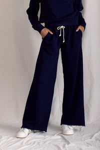 Hailey Structured Wide Leg Fleece Pant in Navy