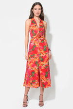 Load image into Gallery viewer, Hatrina Halter Midi Dress with Rosette in Red Multi
