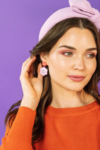 Enamel Colorblock Flower Drops in Hot Pink and Lavender