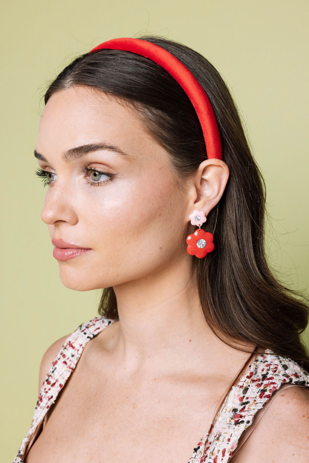 Enamel Colorblock Flower Drops in Light Pink and Red