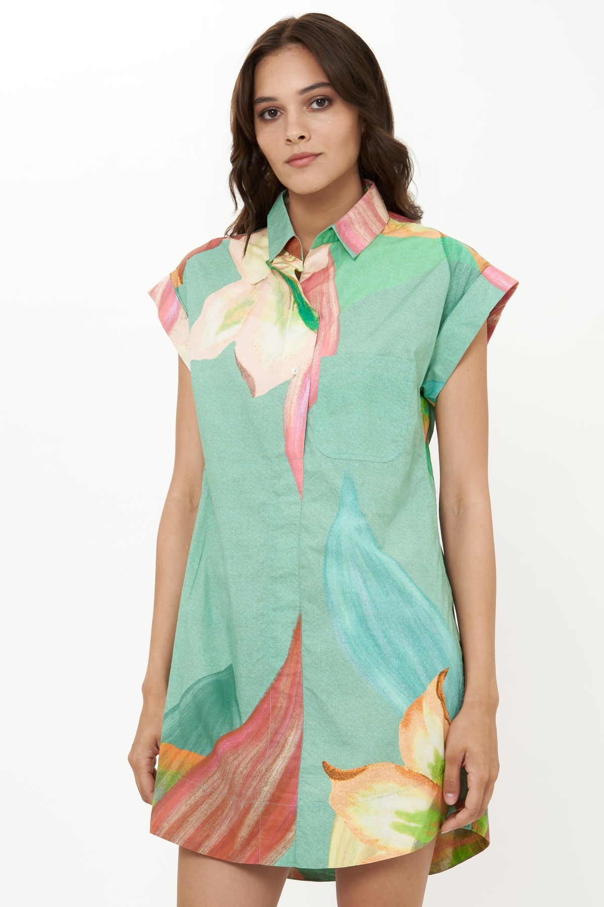 Shirt Dress Mini in Hibiscus Sage