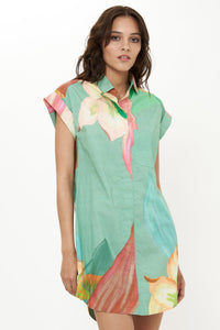 Shirt Dress Mini in Hibiscus Sage