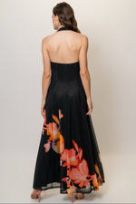 Load image into Gallery viewer, Imaya Dress in Black Placement Rainbow Watercolor Floral
