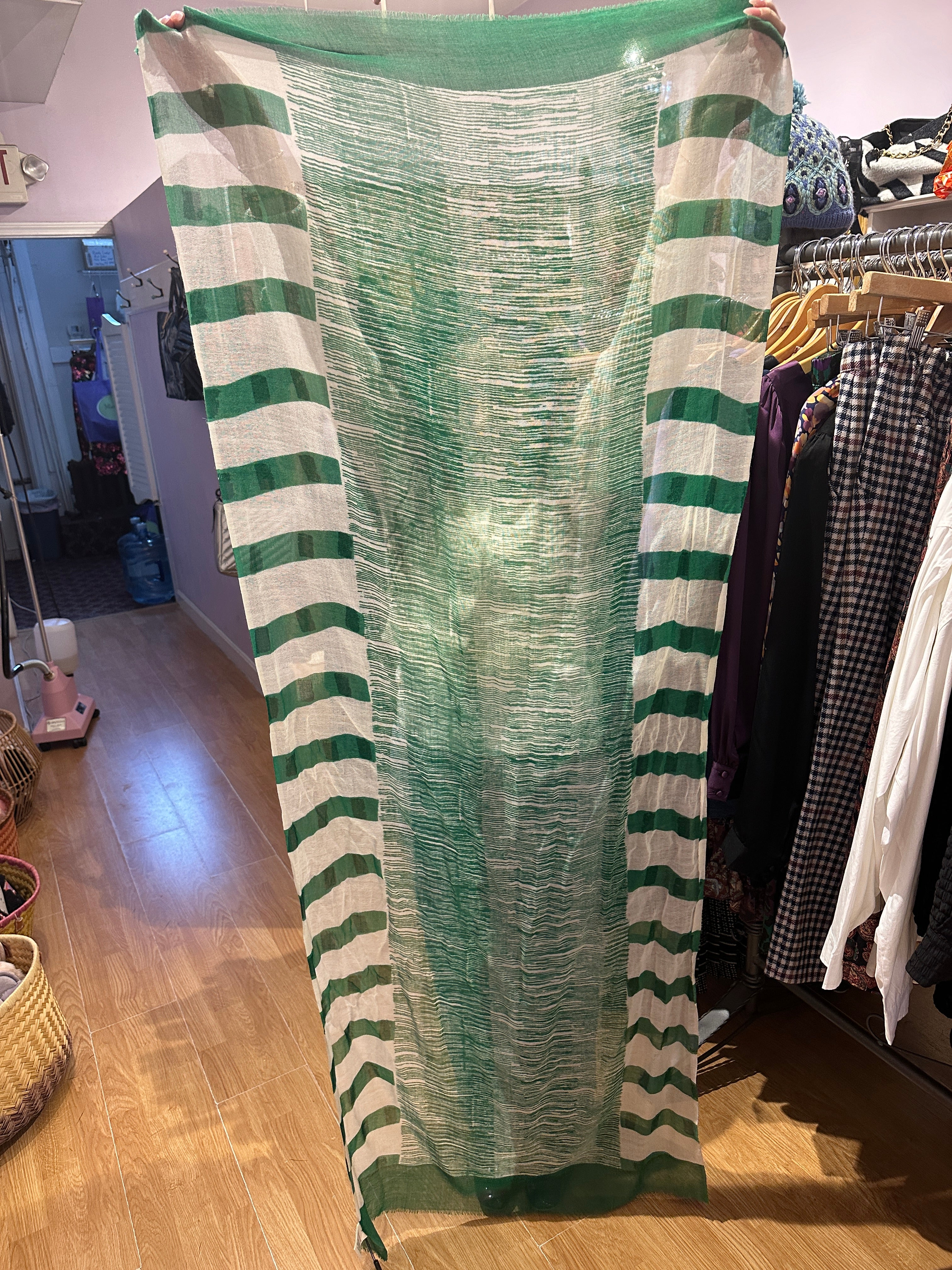 Striped Wool Scarf in Green