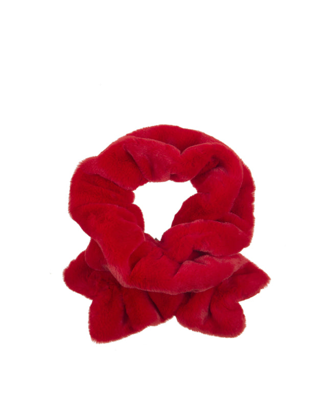Ruched Faux Fur Scarf in Red