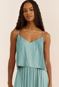 Fiore Crinkle Satin Tank in Sea Pine