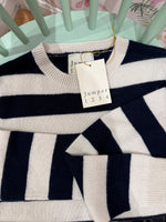 Load image into Gallery viewer, Striped Cashmere Crew Sweater in Limestone/Navy
