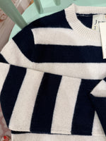Load image into Gallery viewer, Striped Cashmere Crew Sweater in Limestone/Navy
