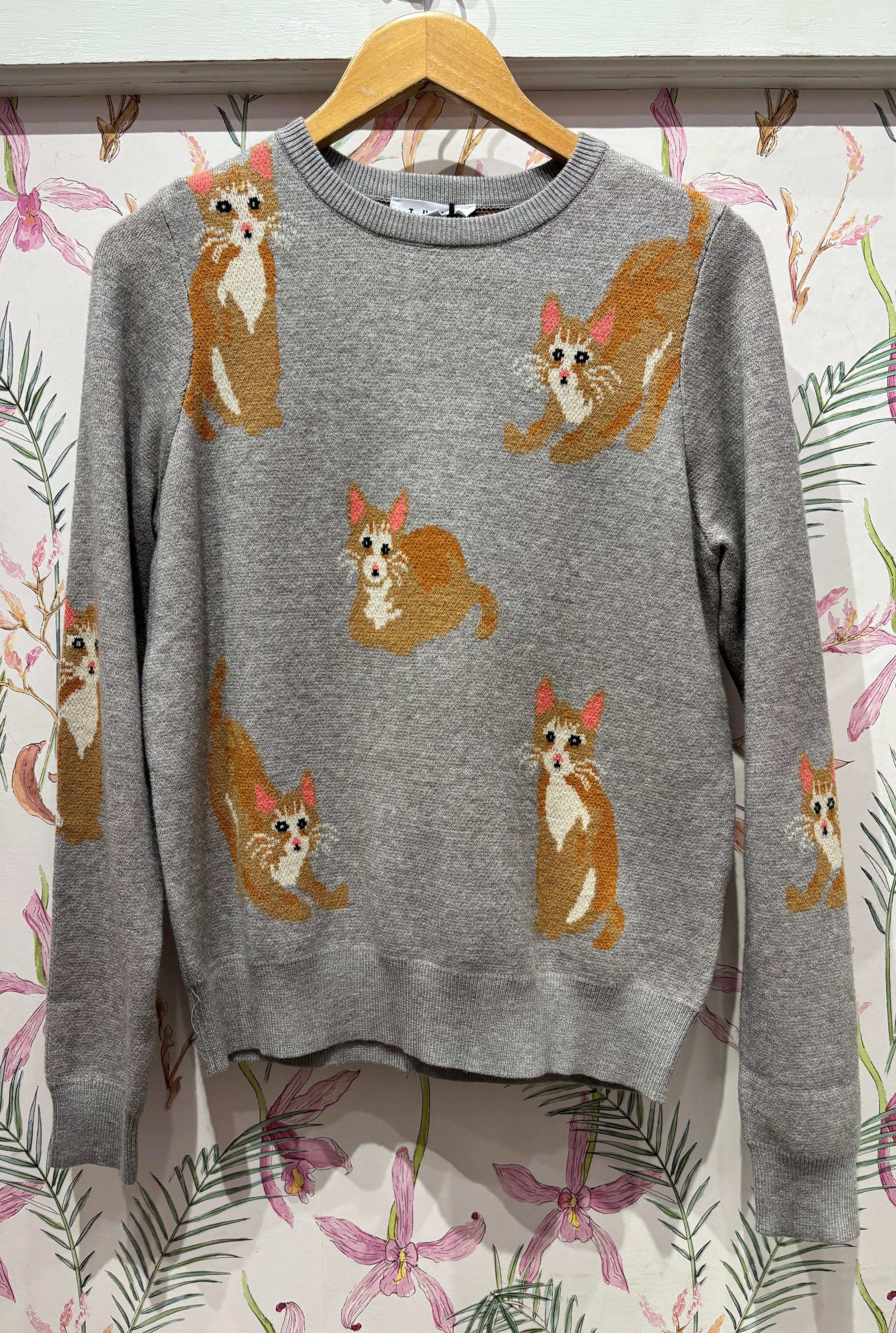 Cat Intarsia Sweater in Heather Grey