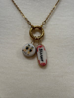 Load image into Gallery viewer, Sister and Two Girls Emoji Charm on Gold Paperclip Chain w/ Attached Carabiner
