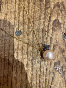 Butterfly Necklace on Short Chain in Champagne Pearl