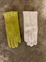 Load image into Gallery viewer, Pearl Embellished Gloves in Chartreuse
