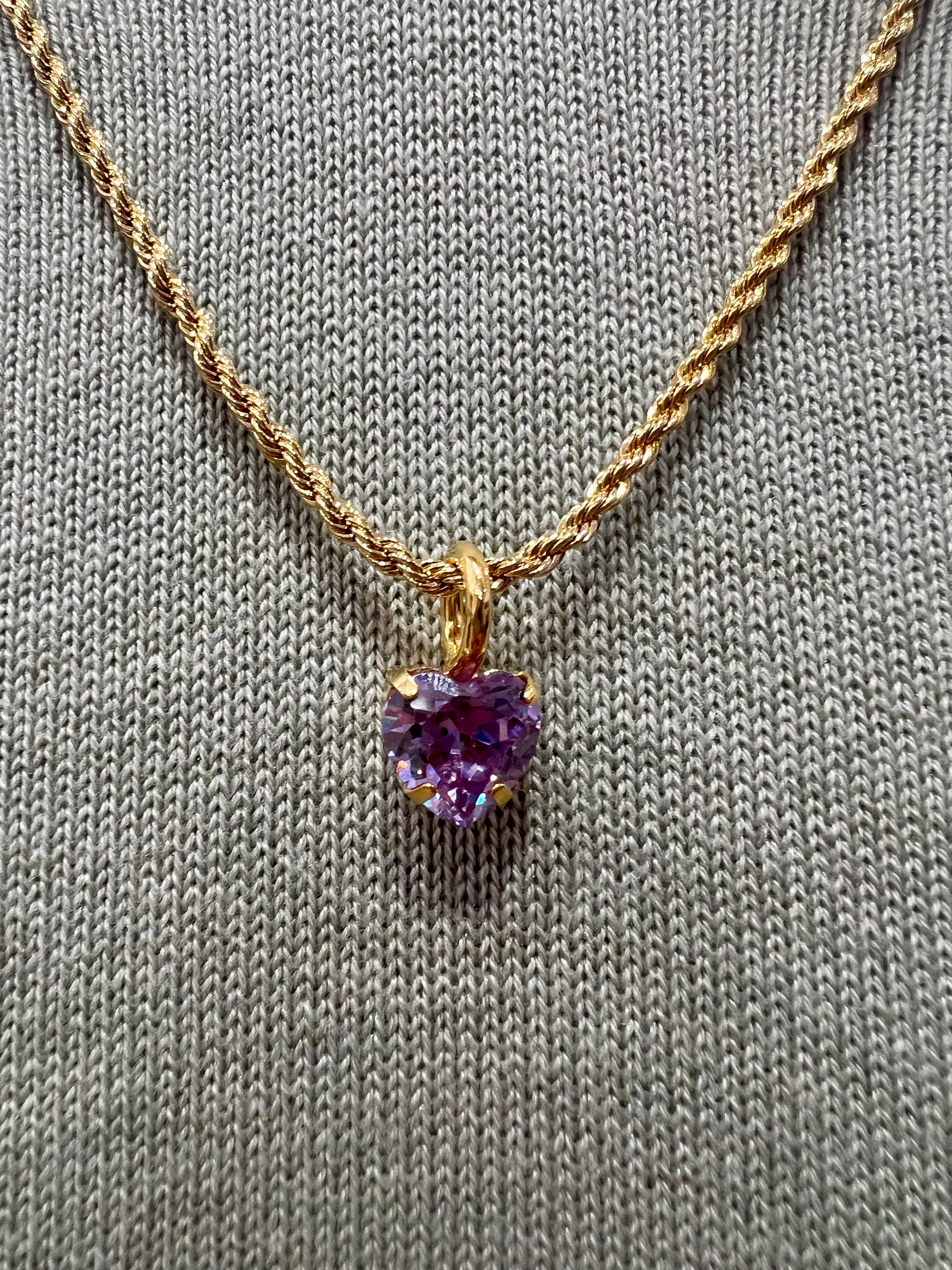 Rope Chain Heart Charm Necklace in Lavender