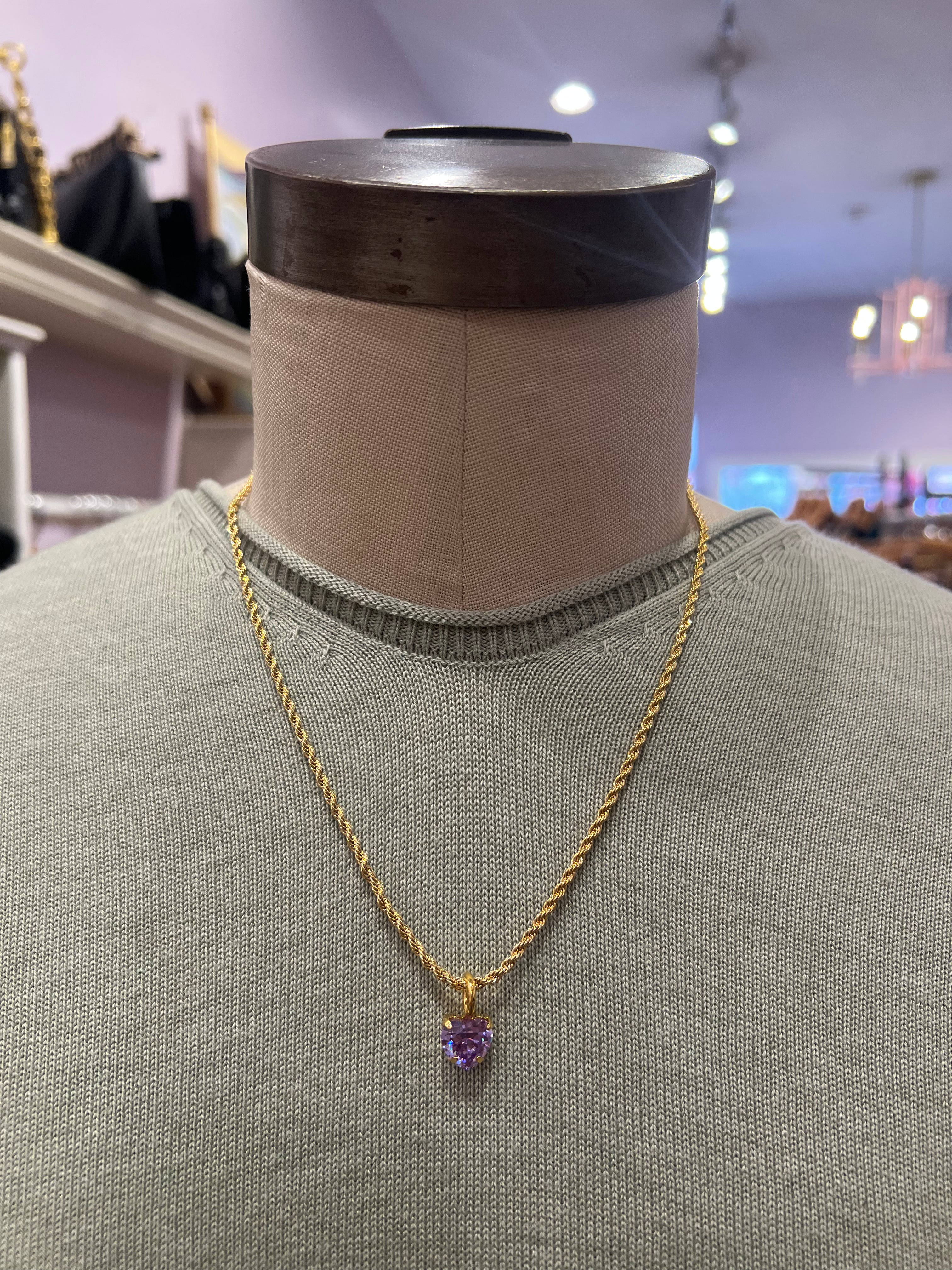 Rope Chain Heart Charm Necklace in Lavender
