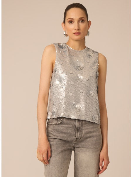 Piper Top in Silver Sequin Flowers