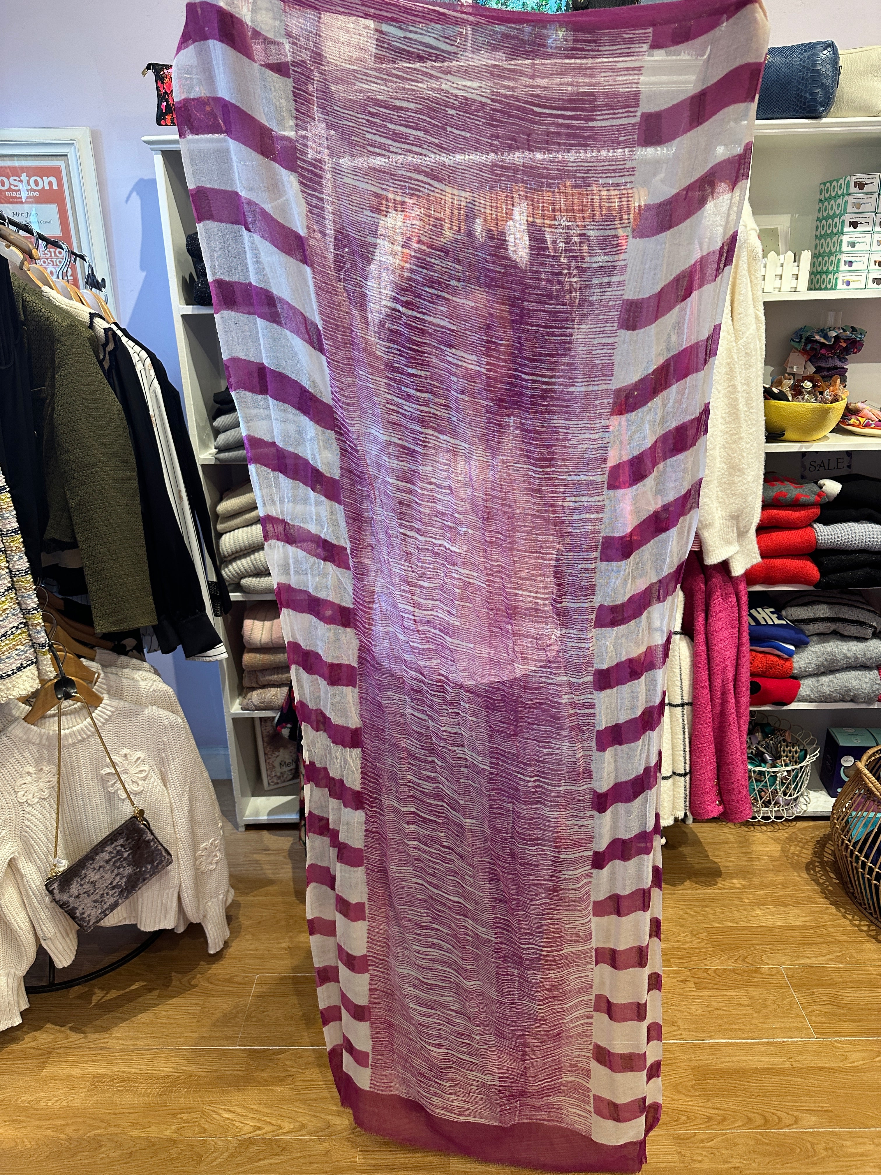 Striped Wool Scarf in Magenta