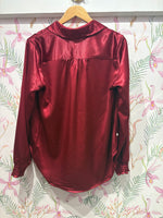 Load image into Gallery viewer, Mulan Long Sleeve Satin Blouse in Red Rose
