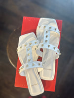 Load image into Gallery viewer, Caly Studded Slide Sandal in White

