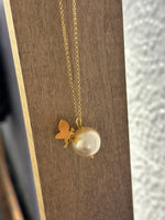 Load image into Gallery viewer, Butterfly Necklace on Long Chain in Champagne Ivory Pearl
