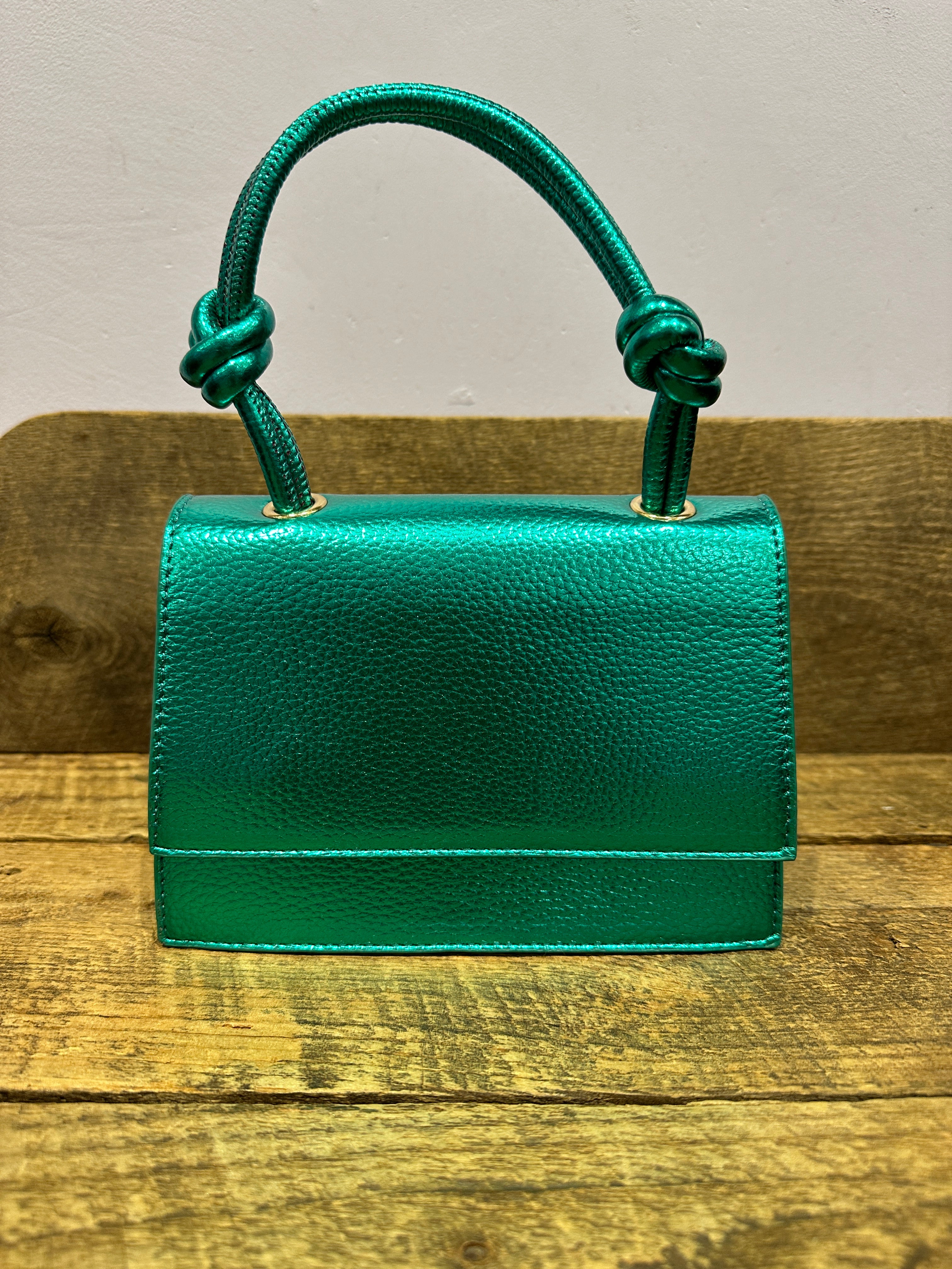 Box Bag with Knot Handle in Green